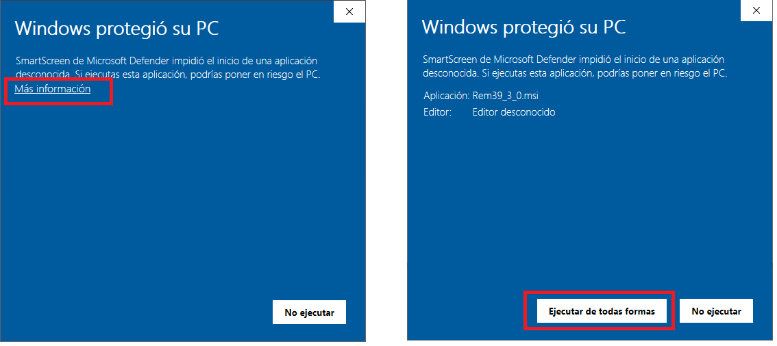 Paso 4: Pantalla azul de Windows SmartScreen - Más información y Ejecutar de todas formas